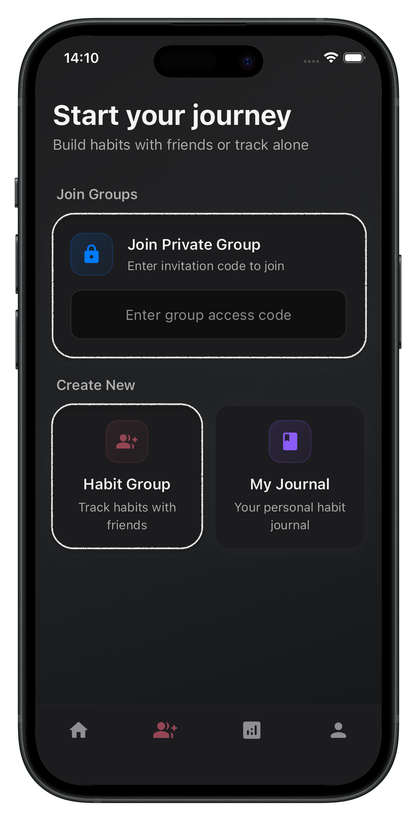Habit Groups and Private Journals